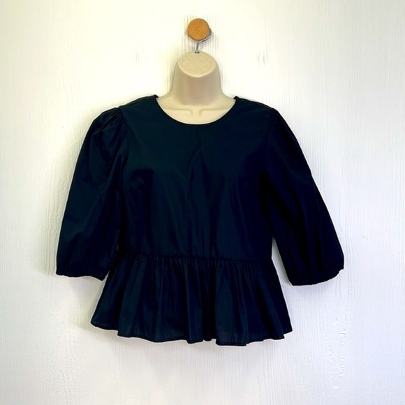 H&M - NWT Black Cotton Ruffle Open Tie Back Blouse Size XS - Picture 2 of 13